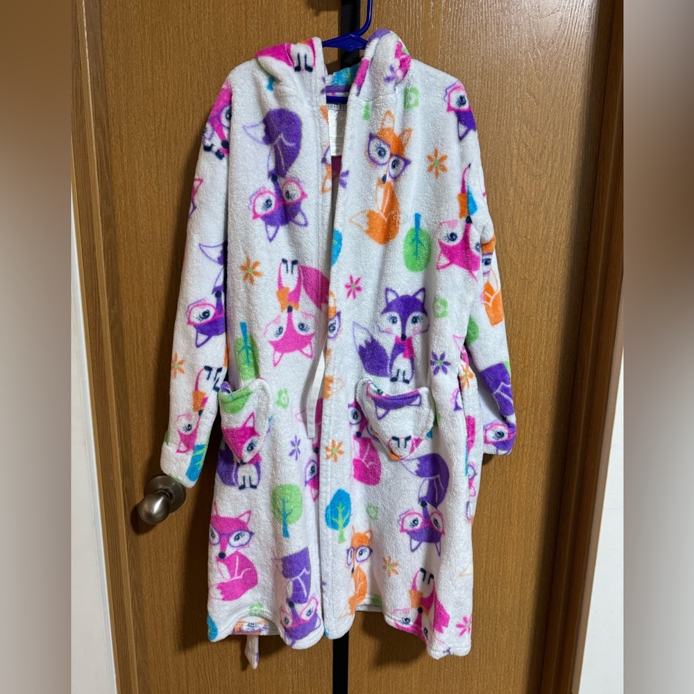 Komar Kids Pink and Blue Fox Print Robe Size M 10/12